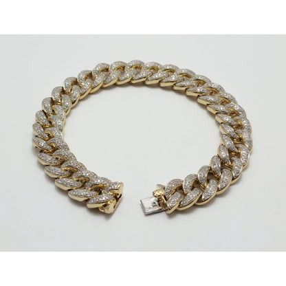 14K Solid Multi Tone Gold Diamond Cuban Link Bracelet