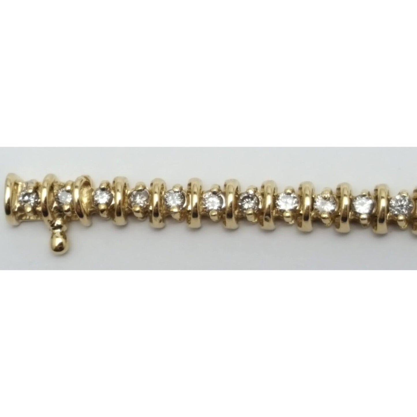 14K Solid Yellow Gold Diamond Tennis Link Bracelet