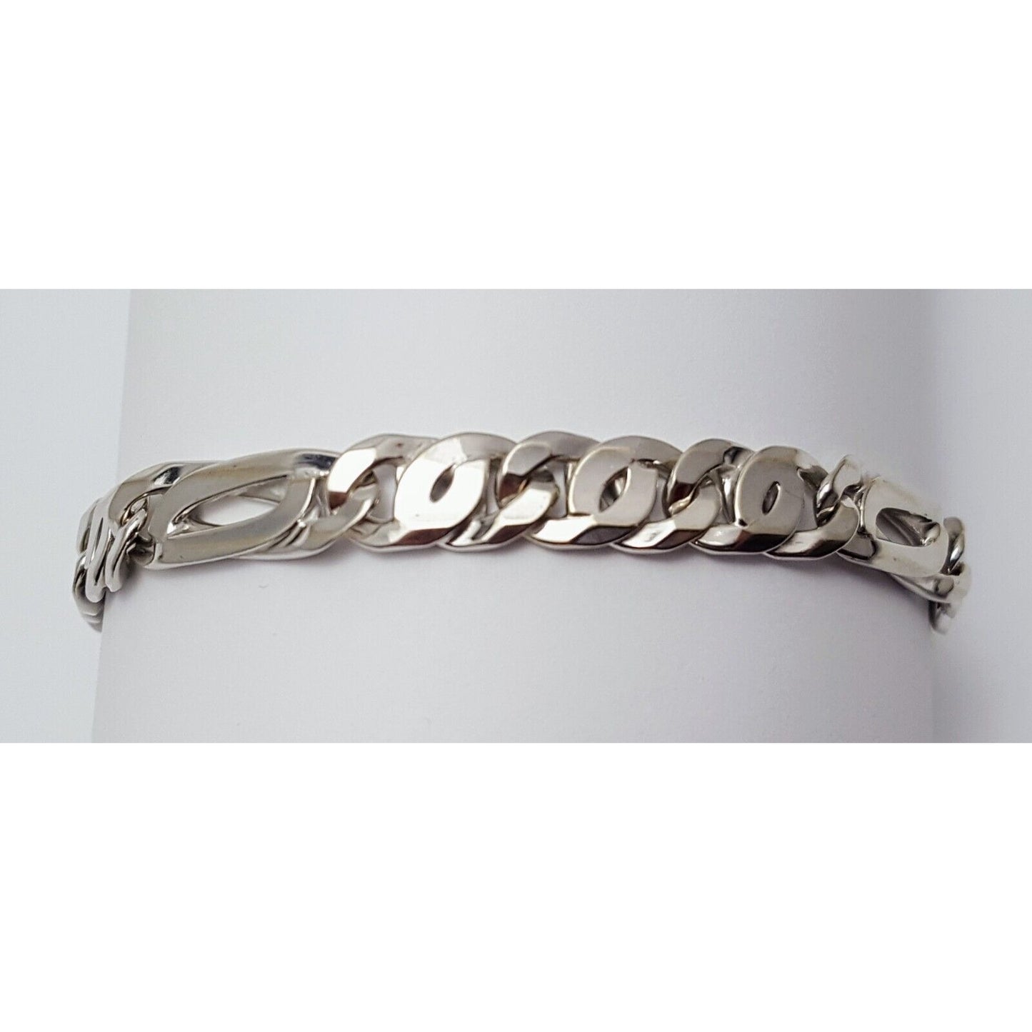 10K Solid White Gold Fancy Figaro Link Bracelet