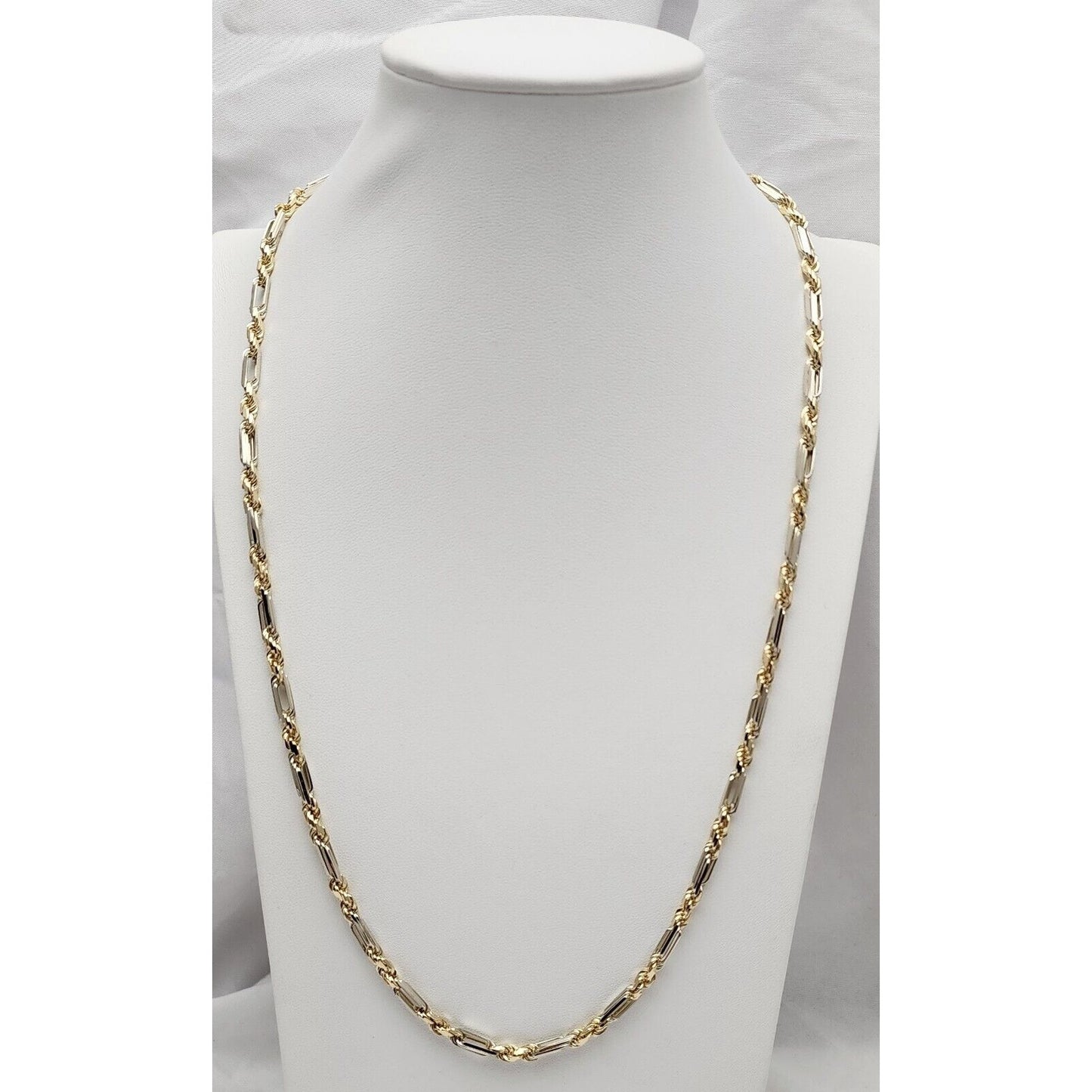 14K Solid Two Tone Gold Diamond Cut Milano Rope Chain Necklace