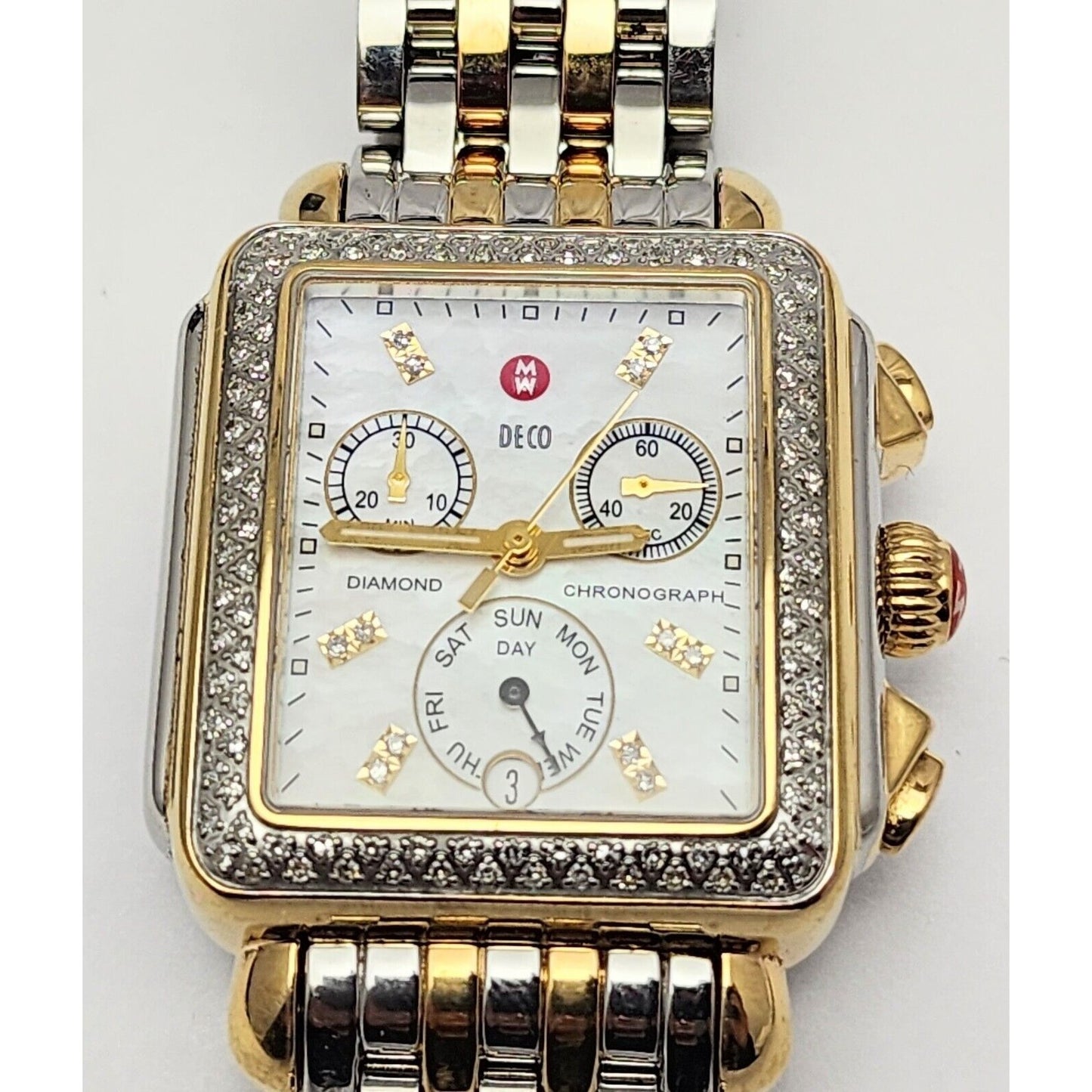 Michele Deco Diamond Bezel Square Face Two Tone 0.66ct Ladies Watch MW06P01C5046