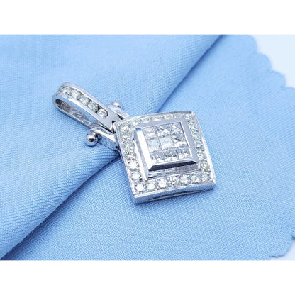 14K Solid White Gold Rhombus Diamond Charm Pendant