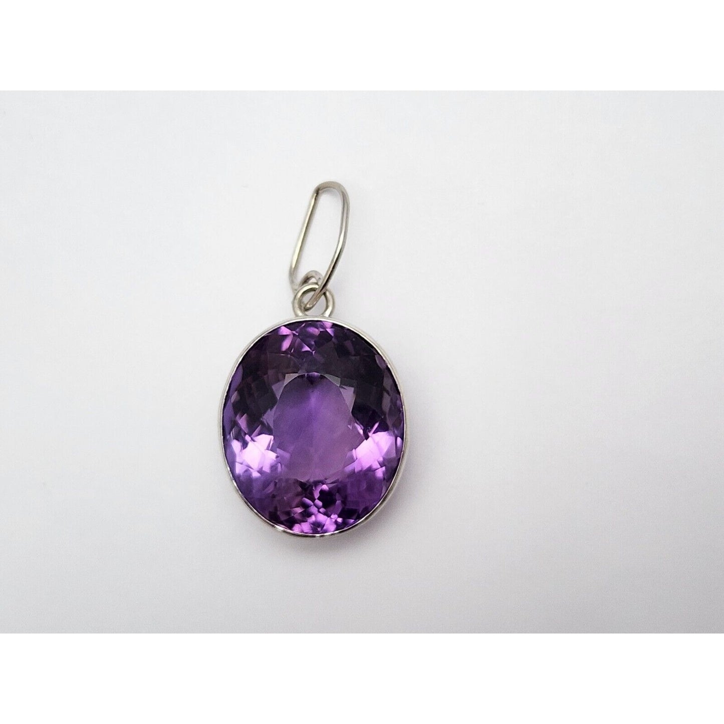 18K White Gold Oval Amethyst Drop Dangle Charm Pendant