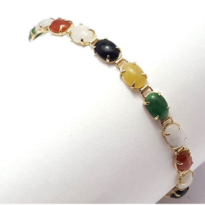 14K Solid Yellow Gold Multi Color Gemstone Tennis Bracelet