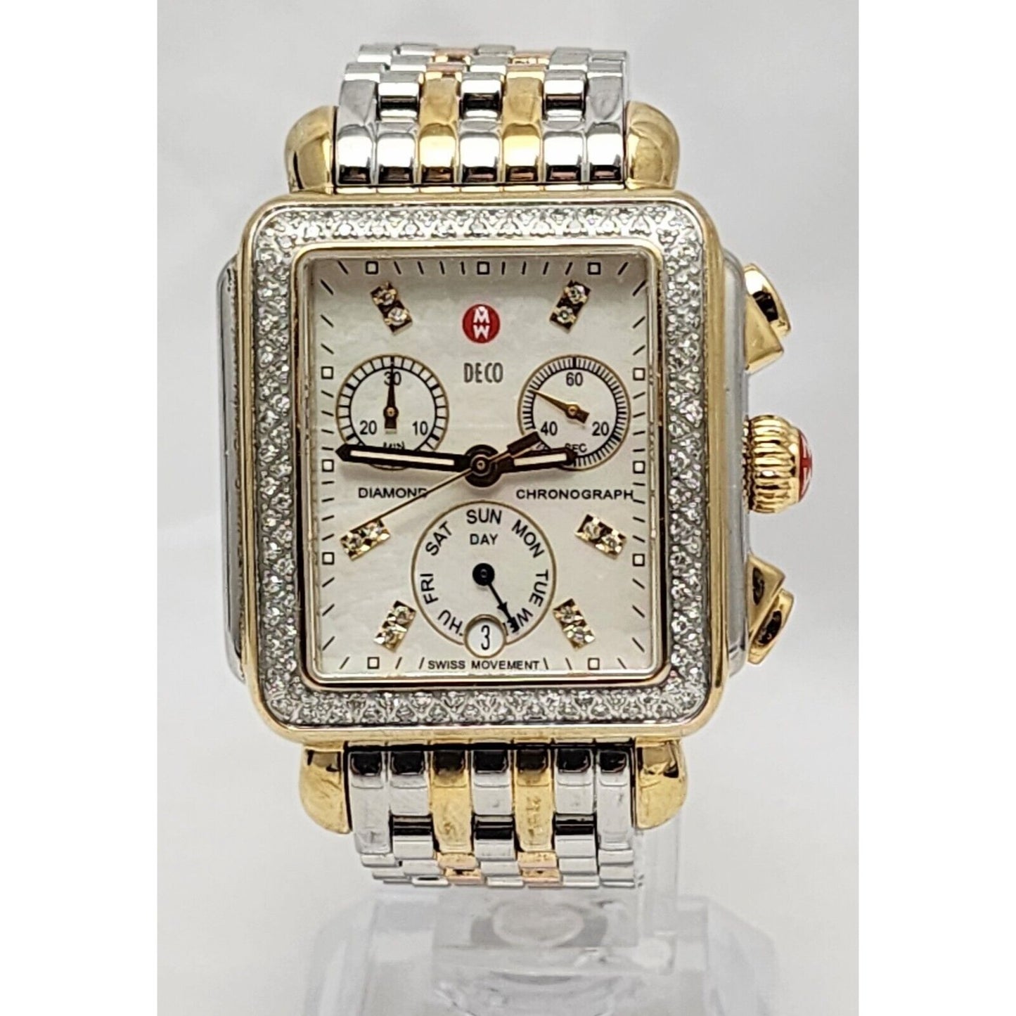 Michele Deco Diamond Bezel Square Face Two Tone 0.66ct Ladies Watch MW06P01C5046