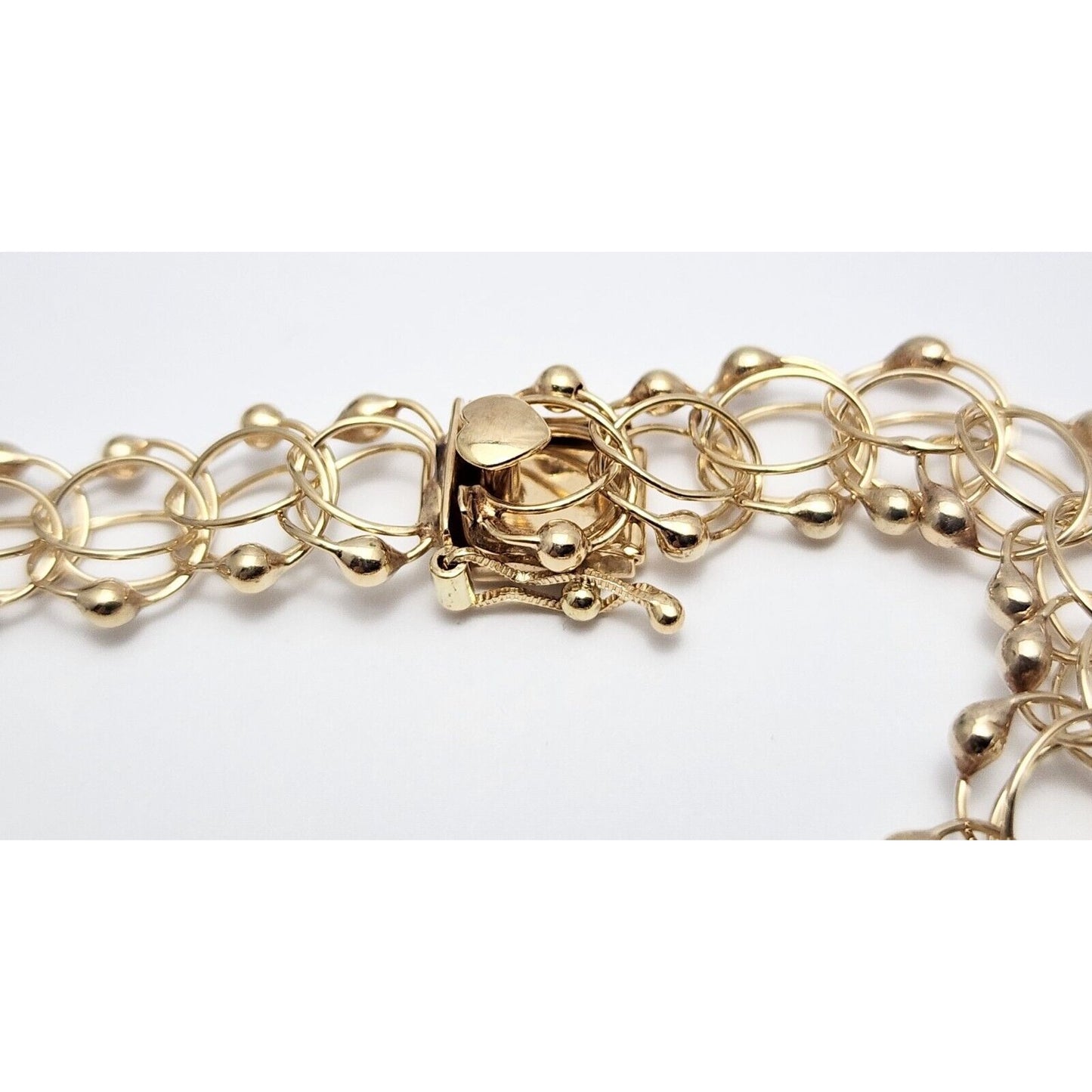 14K Yellow Gold Double Link Bead Ball Charm Bracelet