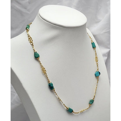 18K Yellow Gold Turquoise Link Chain Necklace