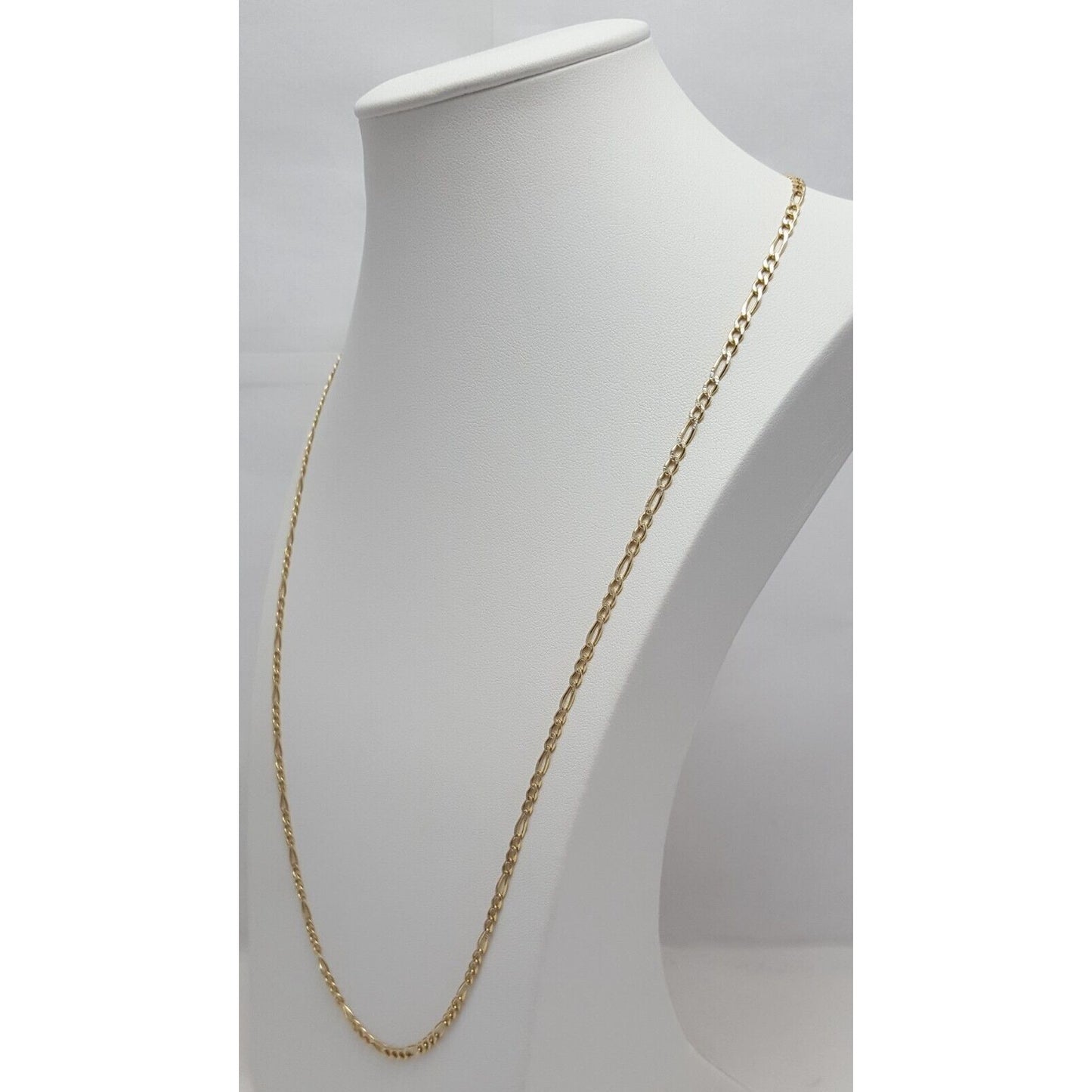 14K Two Tone Gold Diamond Cut Figaro Link Chain Necklace