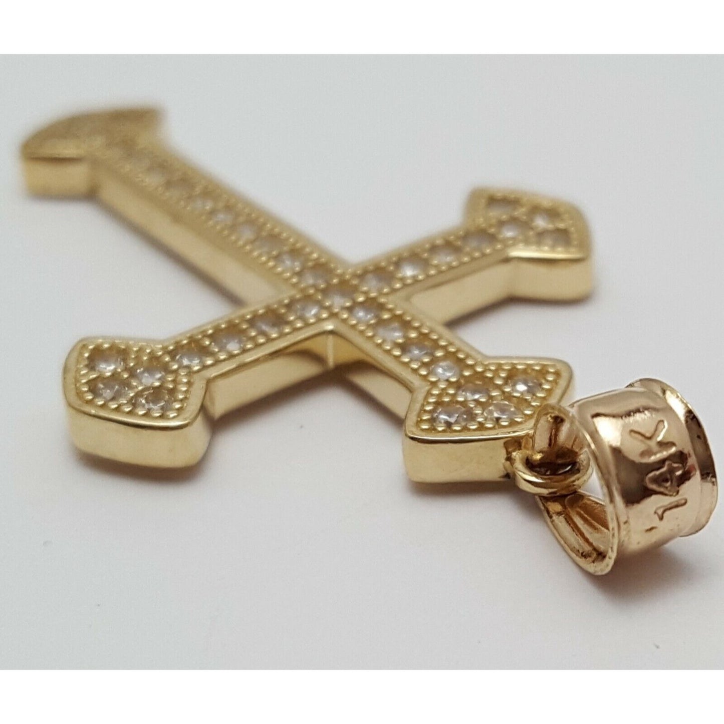 14K Solid Yellow Gold Cross Cubic Zirconia Pendant Charm