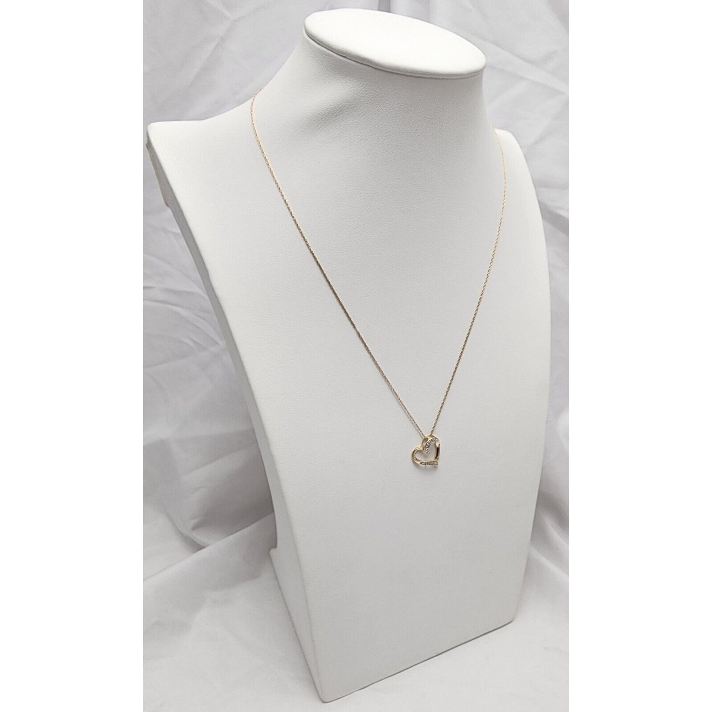 10K Yellow Gold Open Heart Diamond Charm Pendant & Link Chain Necklace