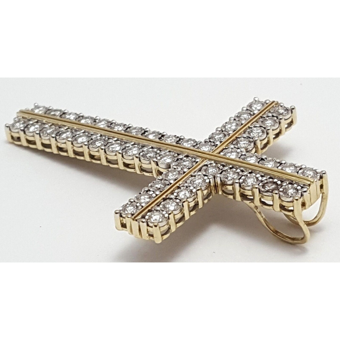 10K Solid Two Tone Gold Designer Diamond Cross Pendant Charm 1.44 ct