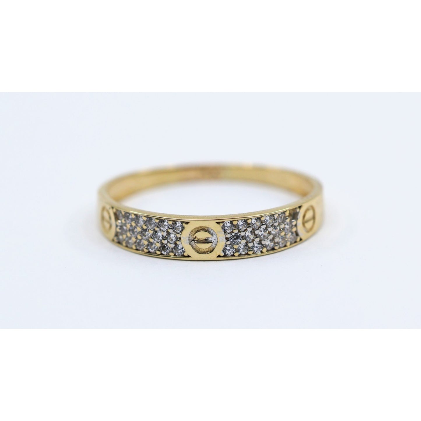 14K Yellow Gold CZ Pave Womens Stackable Band Ring Screw Motif