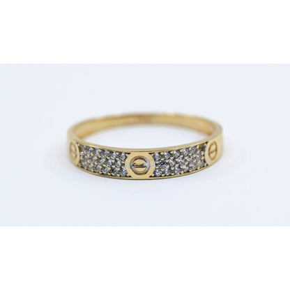 14K Yellow Gold CZ Pave Womens Stackable Band Ring Screw Motif