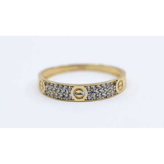 14K Yellow Gold CZ Pave Womens Stackable Band Ring Screw Motif