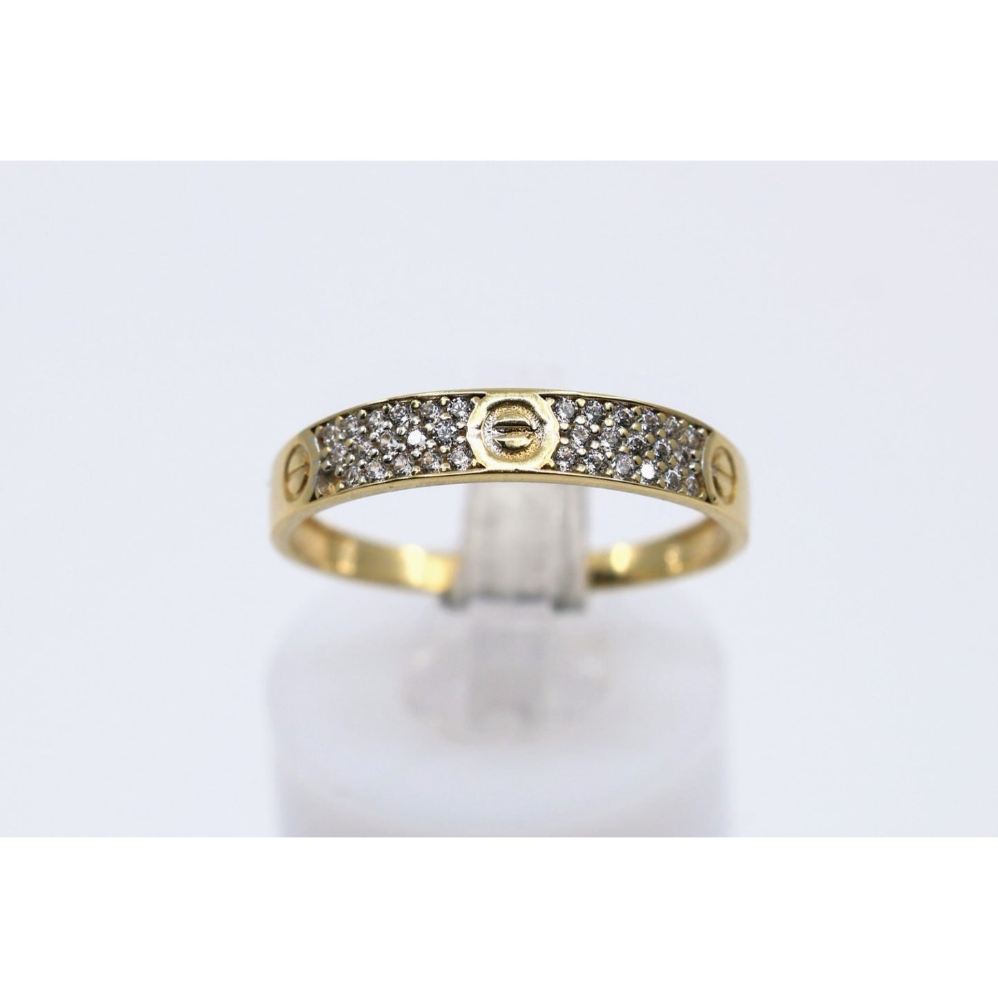 14K Yellow Gold CZ Pave Womens Stackable Band Ring Screw Motif