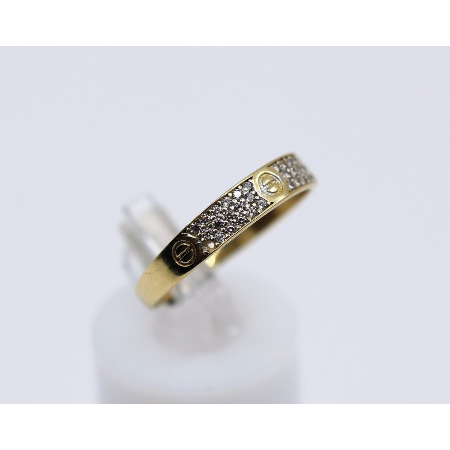 14K Yellow Gold CZ Pave Womens Stackable Band Ring Screw Motif