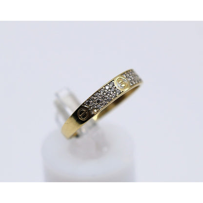 14K Yellow Gold CZ Pave Womens Stackable Band Ring Screw Motif