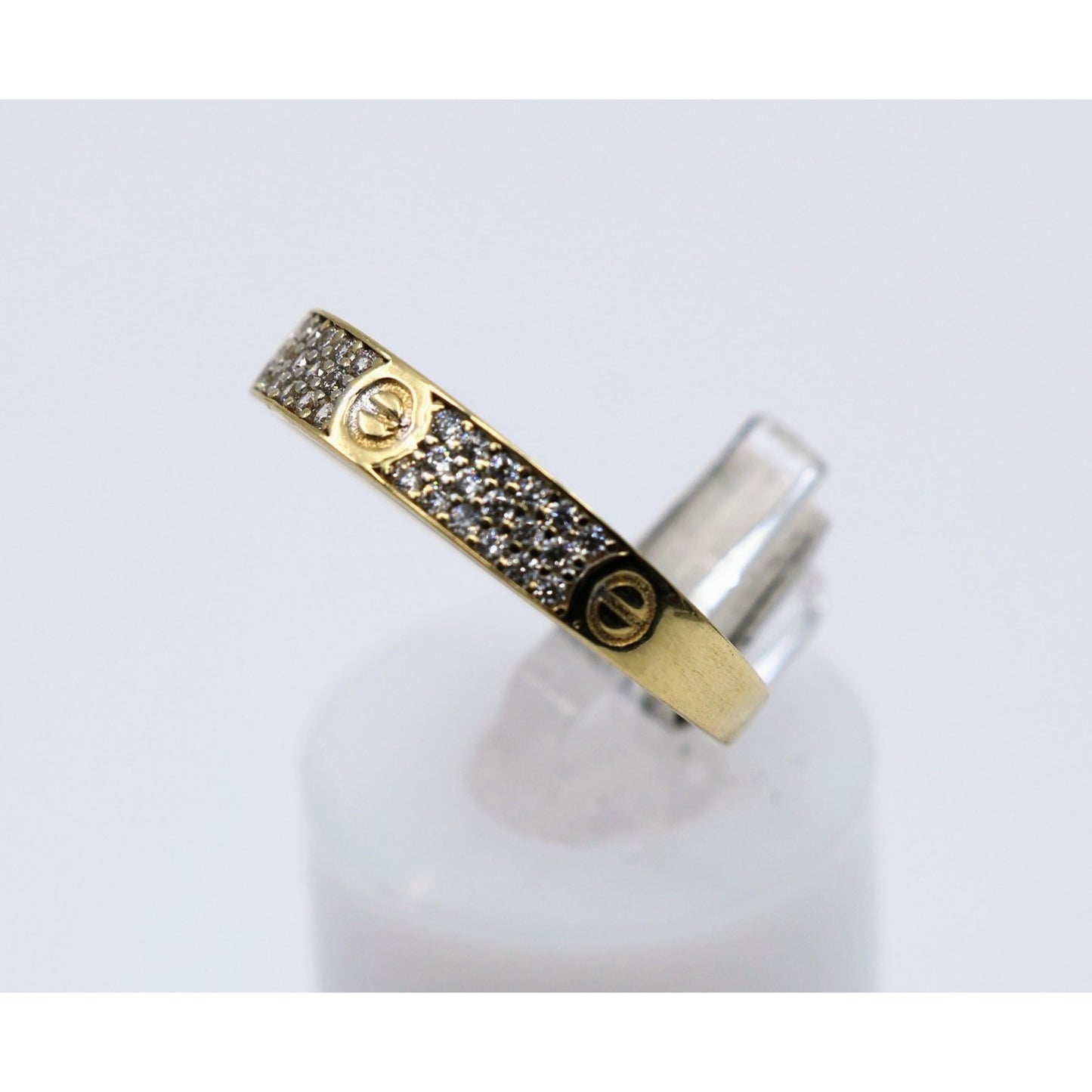 14K Yellow Gold CZ Pave Womens Stackable Band Ring Screw Motif