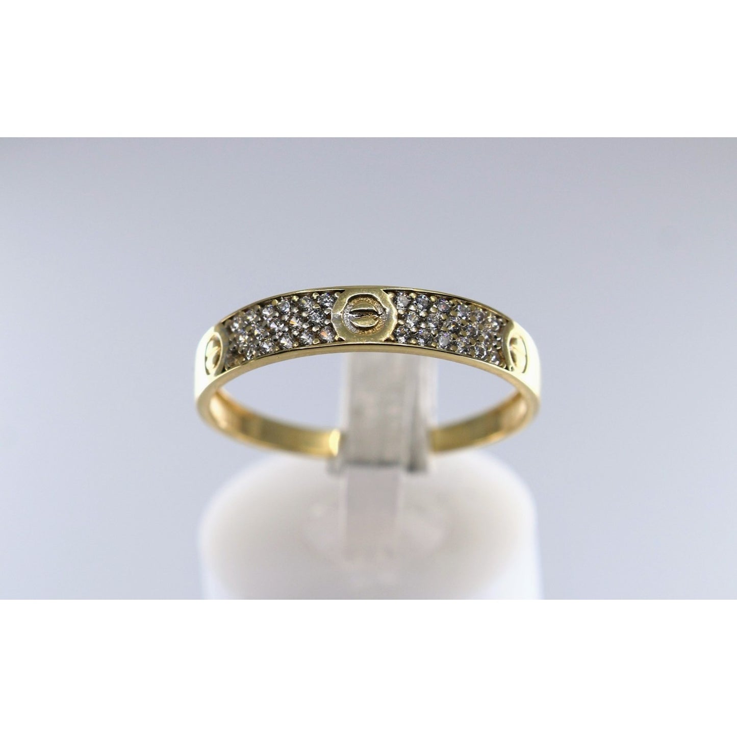 14K Yellow Gold CZ Pave Womens Stackable Band Ring Screw Motif