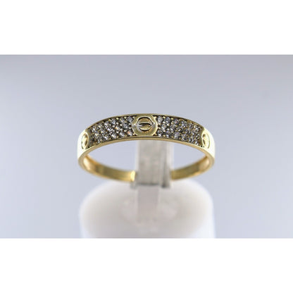 14K Yellow Gold CZ Pave Womens Stackable Band Ring Screw Motif