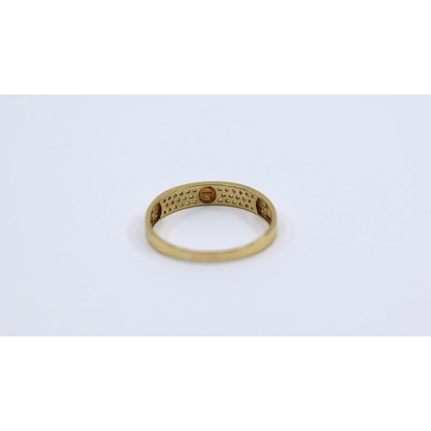 14K Yellow Gold CZ Pave Womens Stackable Band Ring Screw Motif