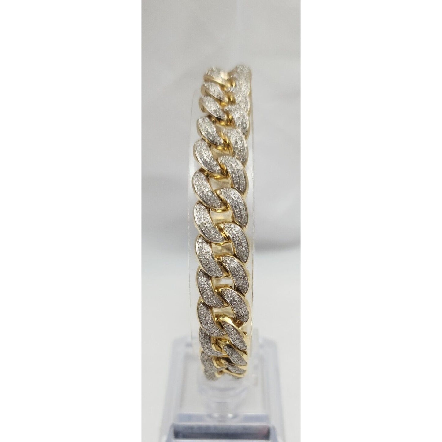 14K Solid Multi Tone Gold Diamond Cuban Link Bracelet