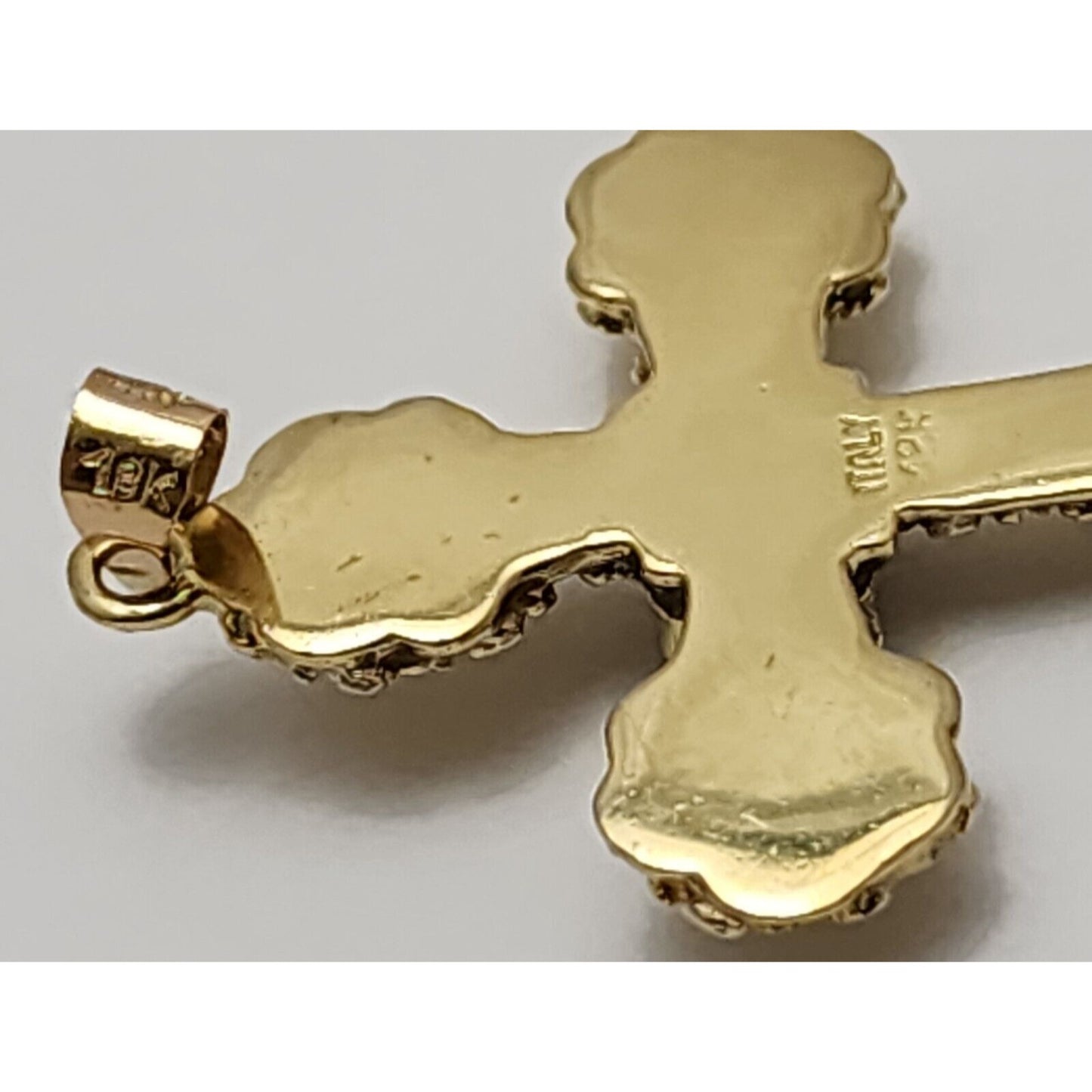 18K Solid Yellow Gold Religious Sapphire Cross Charm Pendant