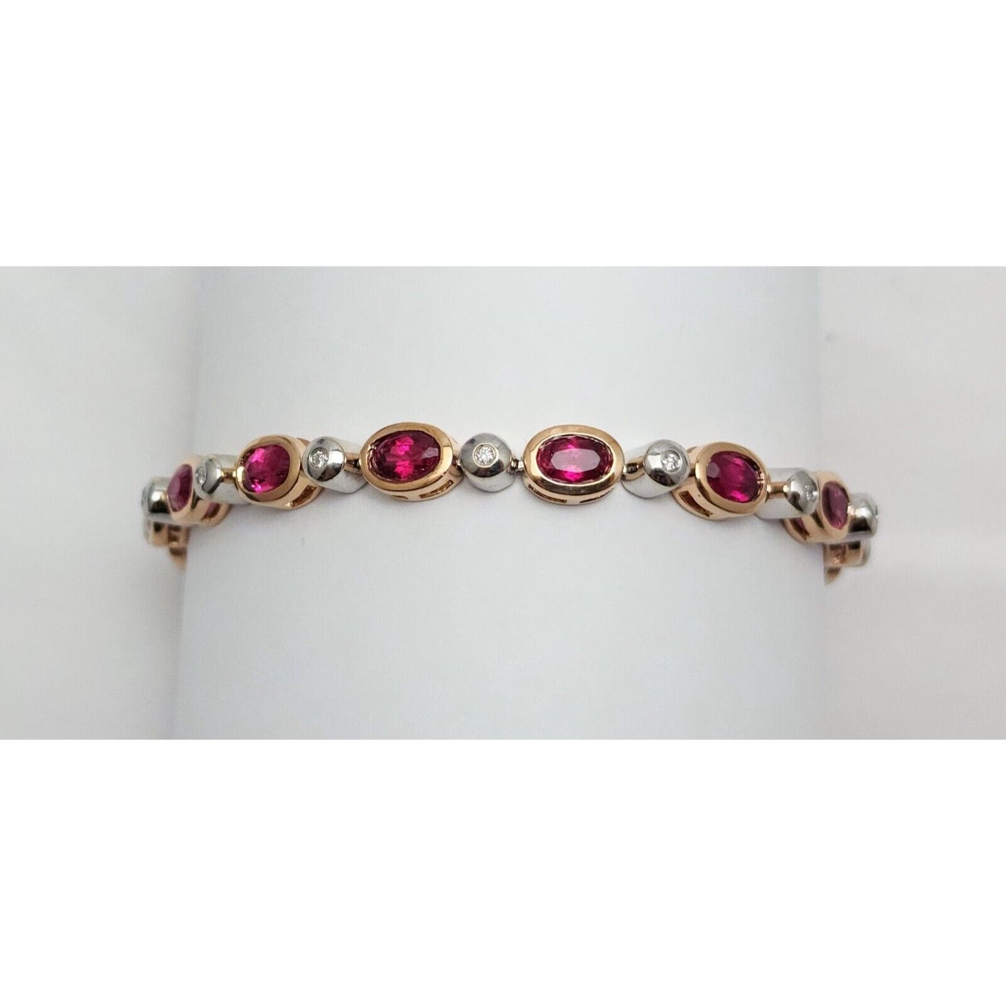 14K Solid Multi Tone Gold Ruby & Diamond Tennis Link Bracelet