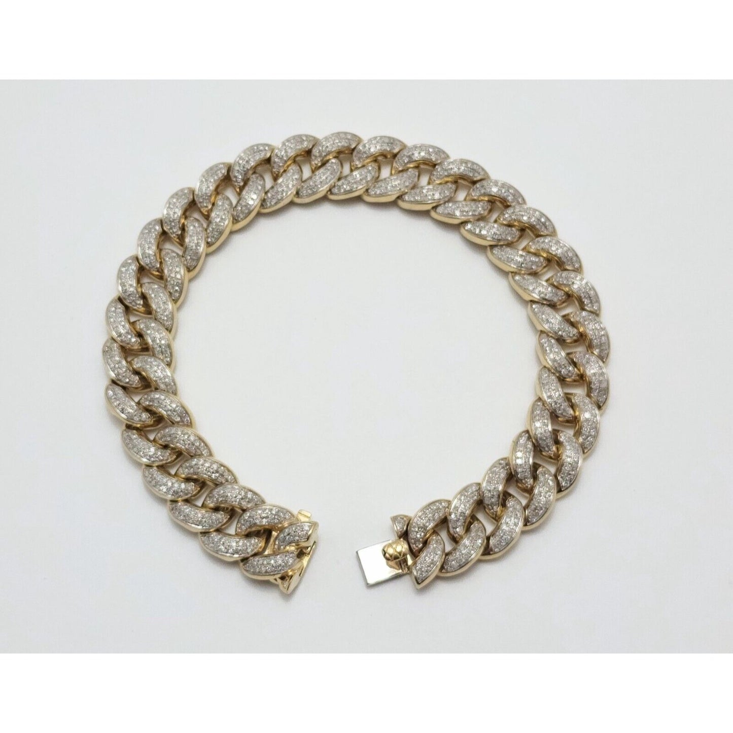 14K Solid Multi Tone Gold Diamond Cuban Link Bracelet