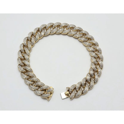 14K Solid Multi Tone Gold Diamond Cuban Link Bracelet