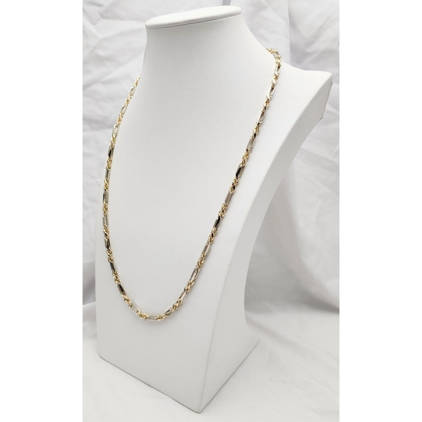 14K Solid Two Tone Gold Diamond Cut Milano Rope Chain Necklace