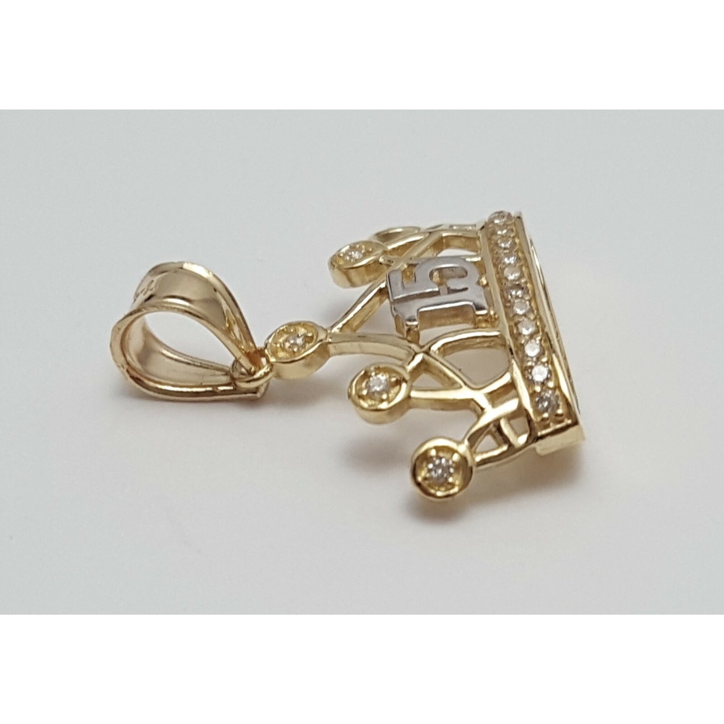 14K Two Tone CZ Quinceanera Tiara Crown 15 Pendant Charm