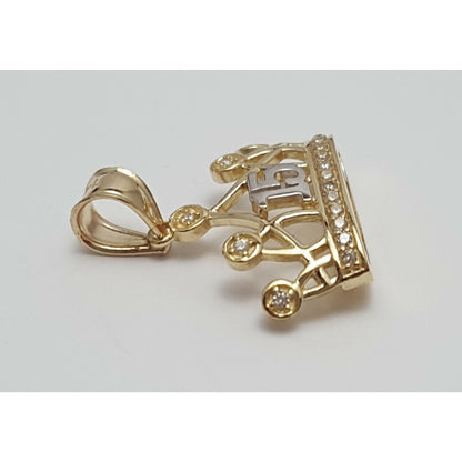 14K Two Tone CZ Quinceanera Tiara Crown 15 Pendant Charm