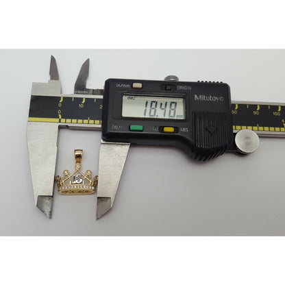 14K Two Tone CZ Quinceanera Tiara Crown 15 Pendant Charm