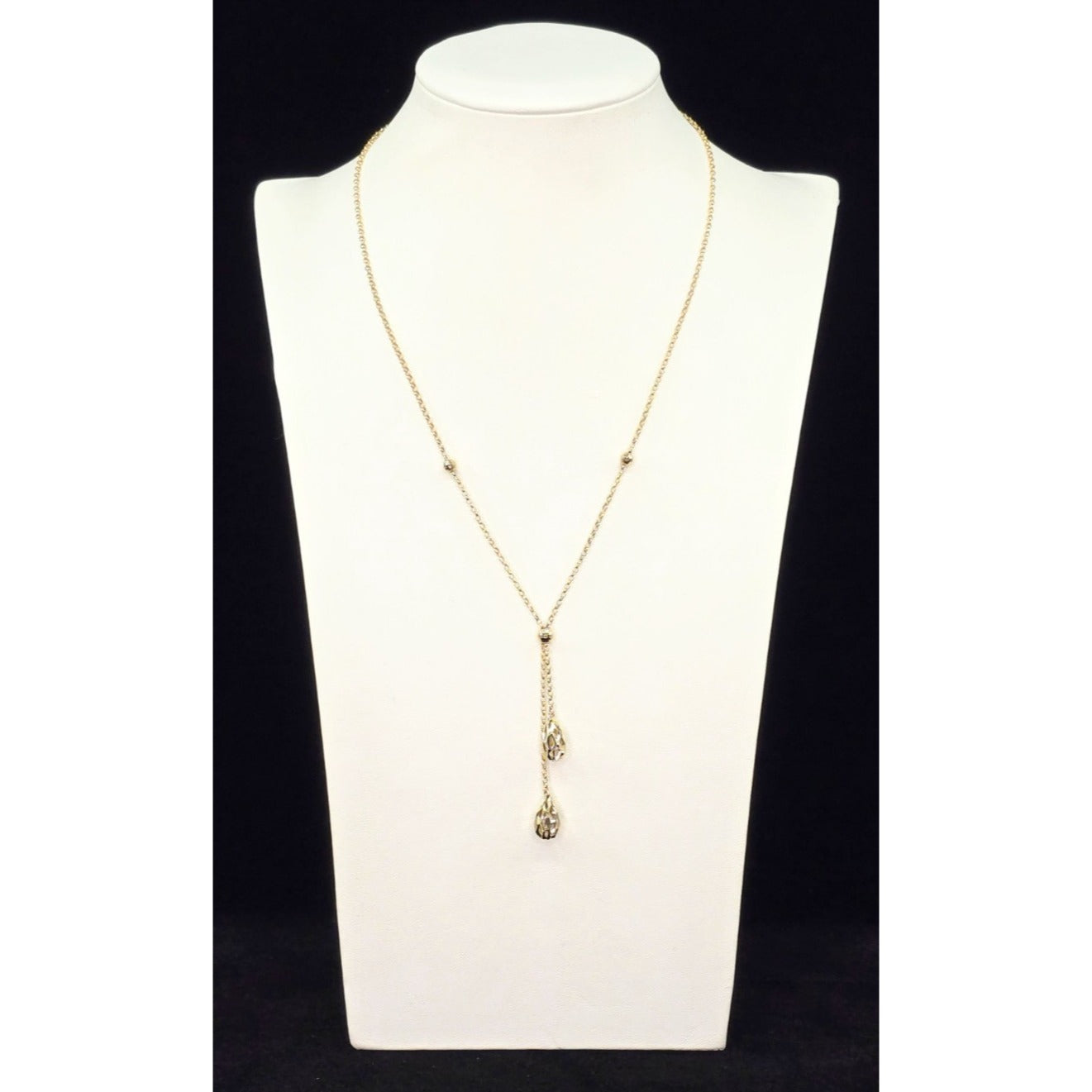 10K Yellow Gold Diamond Cut Bead Ball Rolo Link Chain Necklace