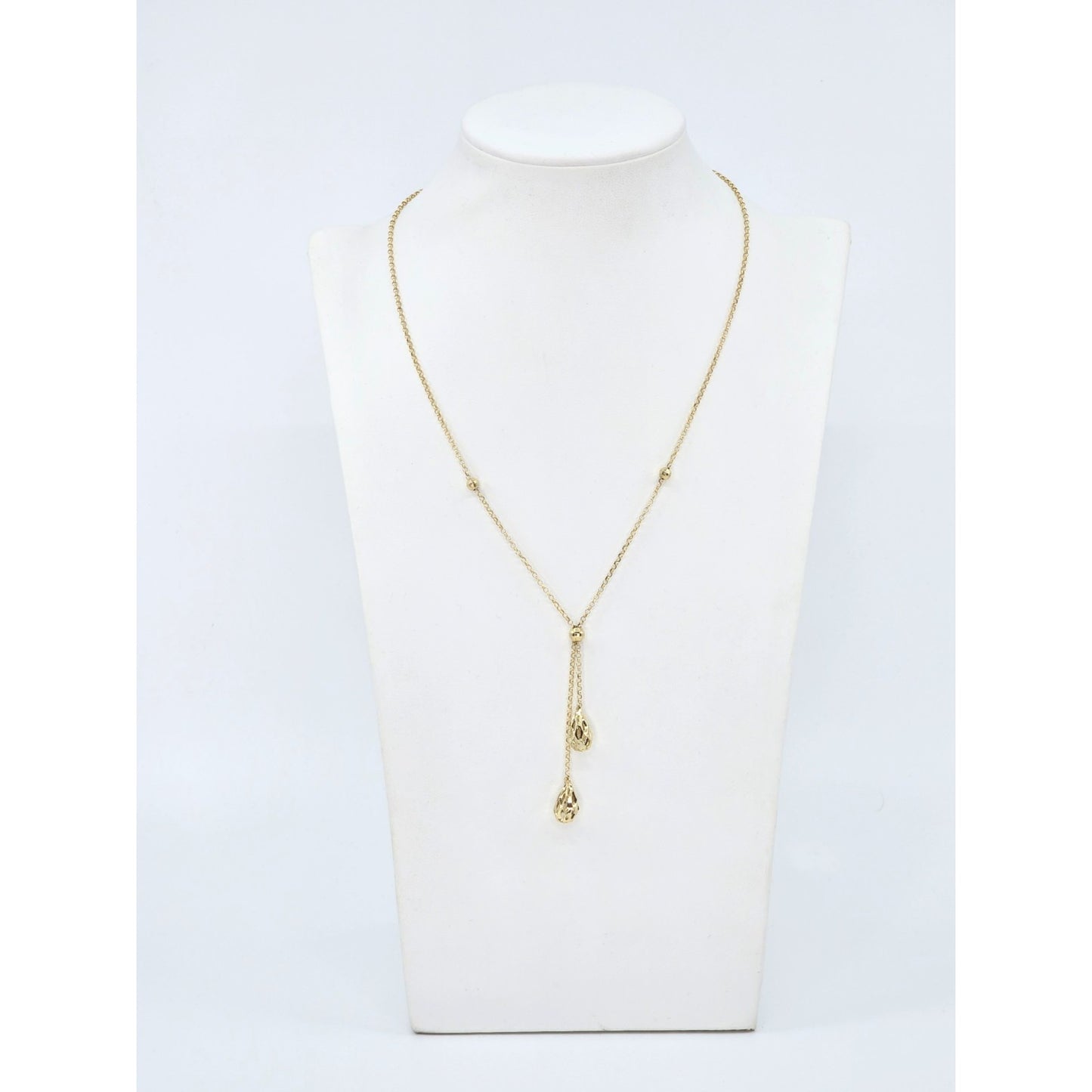 10K Yellow Gold Diamond Cut Bead Ball Rolo Link Chain Necklace