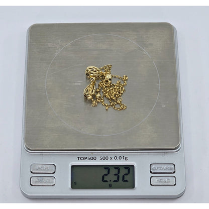 10K Yellow Gold Diamond Cut Bead Ball Rolo Link Chain Necklace