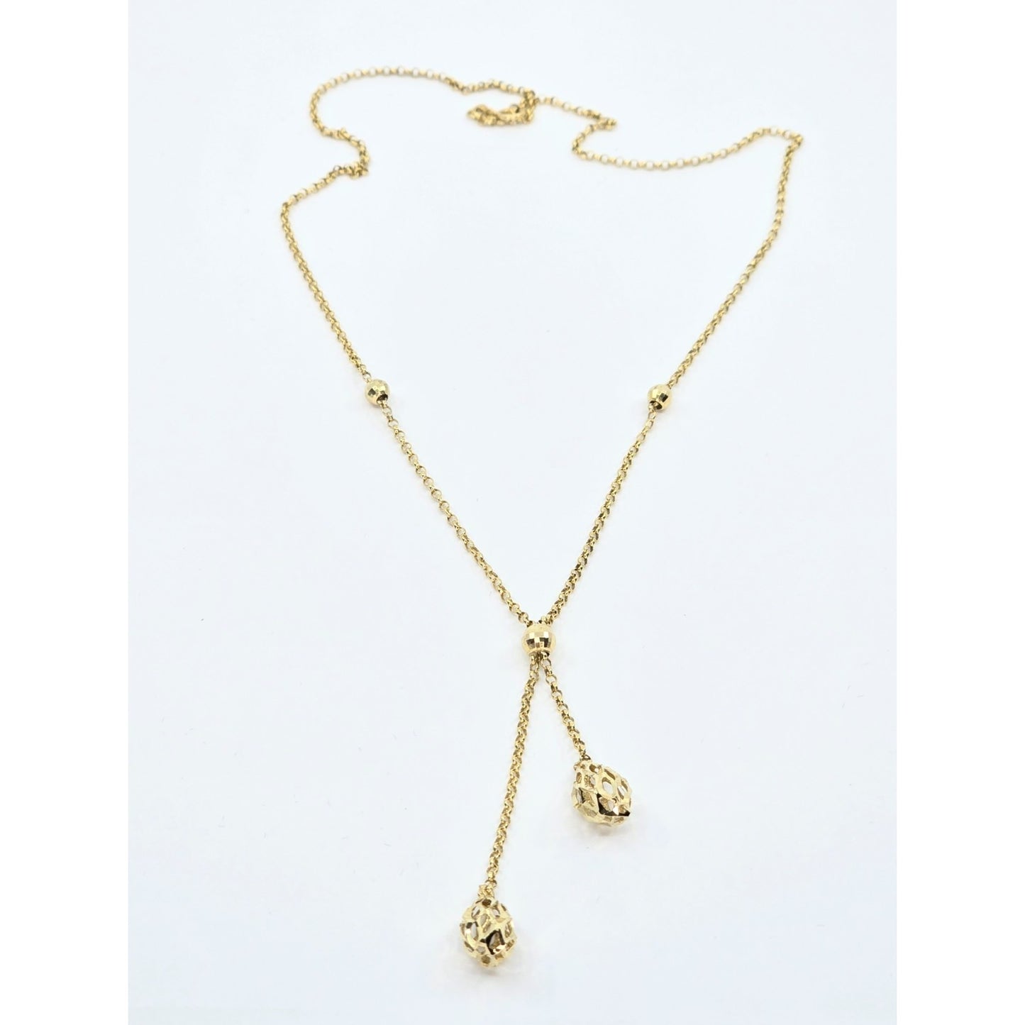 10K Yellow Gold Diamond Cut Bead Ball Rolo Link Chain Necklace