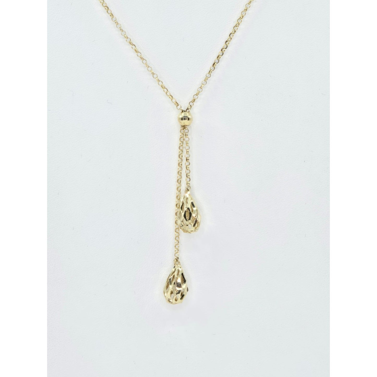 10K Yellow Gold Diamond Cut Bead Ball Rolo Link Chain Necklace