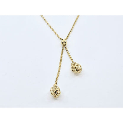 10K Yellow Gold Diamond Cut Bead Ball Rolo Link Chain Necklace