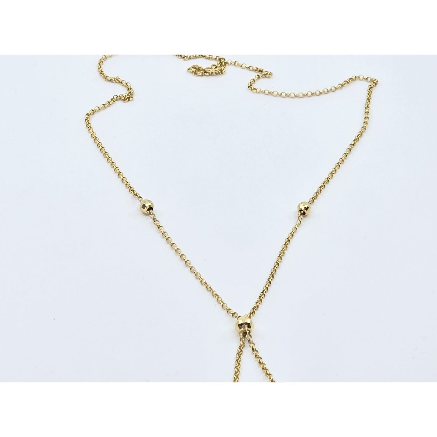 10K Yellow Gold Diamond Cut Bead Ball Rolo Link Chain Necklace