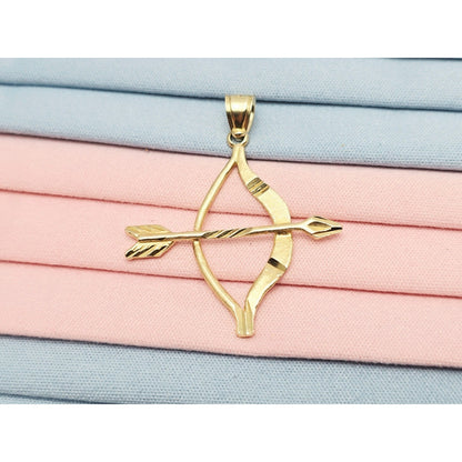 14K Yellow Gold Diamond Cut Bow & Arrow Charm Pendant