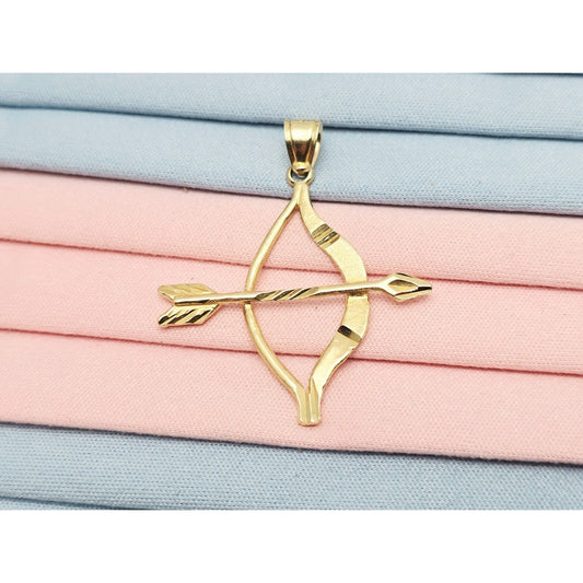 14K Yellow Gold Diamond Cut Bow & Arrow Charm Pendant