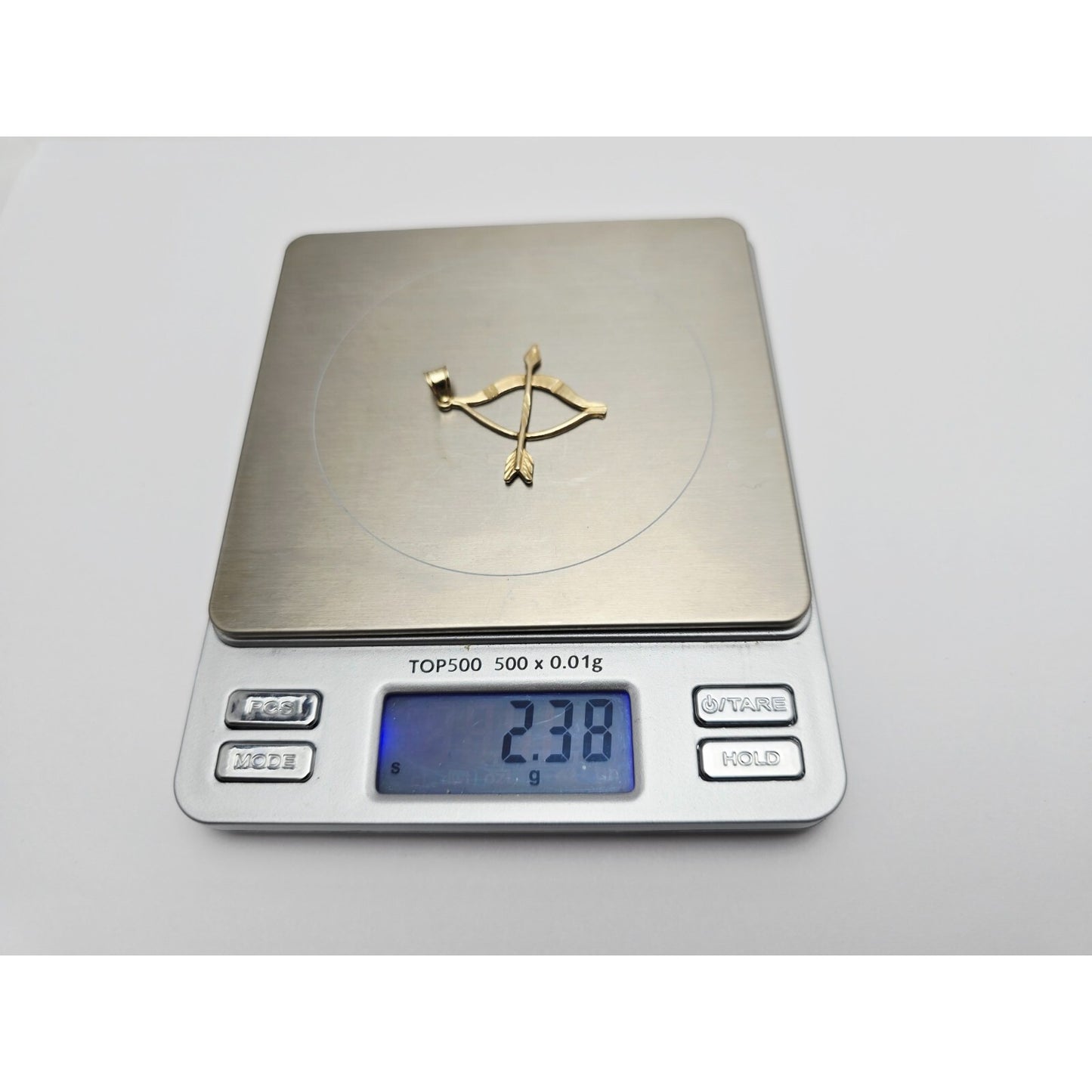 14K Yellow Gold Diamond Cut Bow & Arrow Charm Pendant