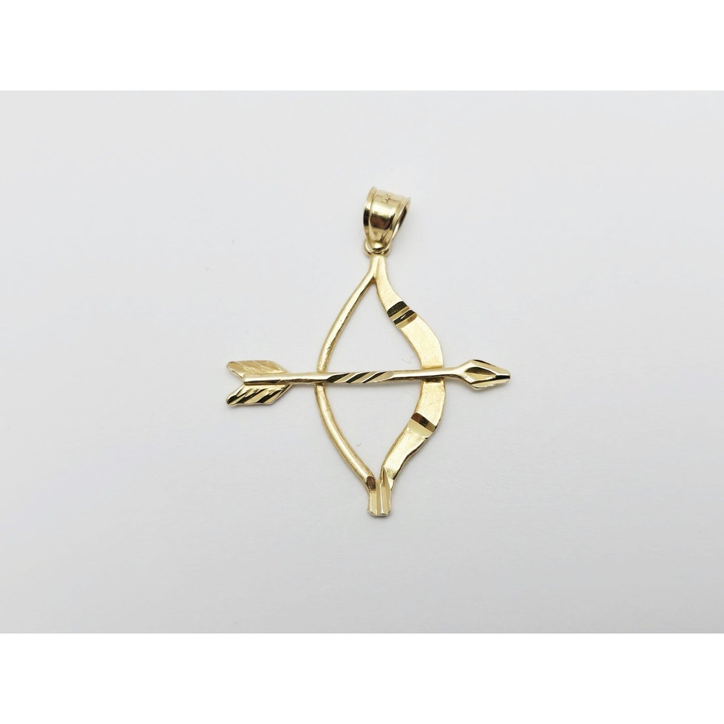 14K Yellow Gold Diamond Cut Bow & Arrow Charm Pendant