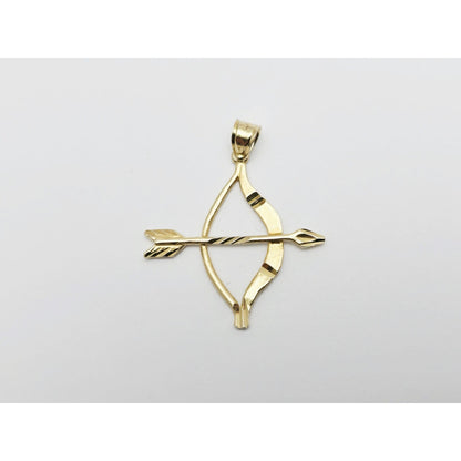 14K Yellow Gold Diamond Cut Bow & Arrow Charm Pendant