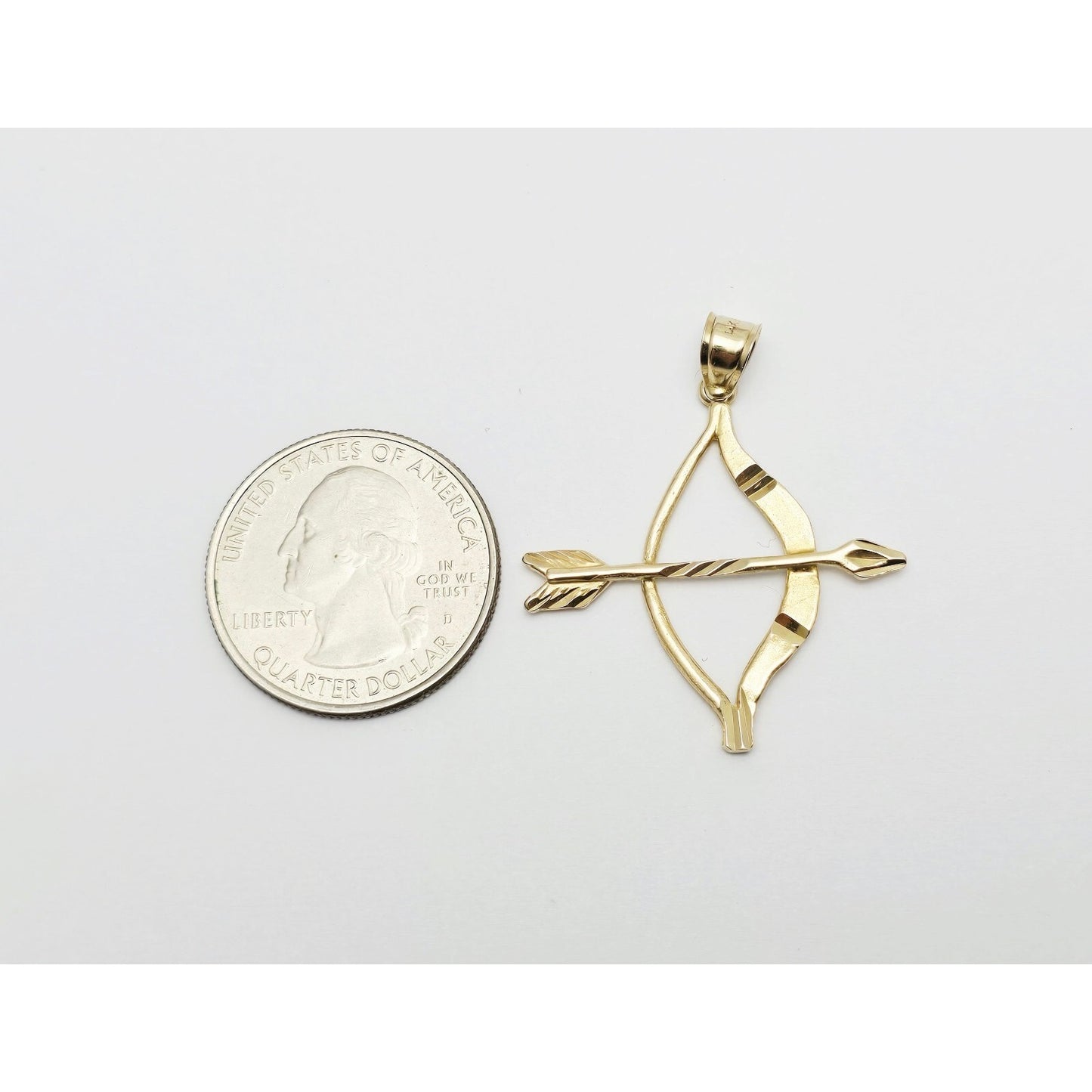14K Yellow Gold Diamond Cut Bow & Arrow Charm Pendant