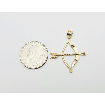 14K Yellow Gold Diamond Cut Bow & Arrow Charm Pendant