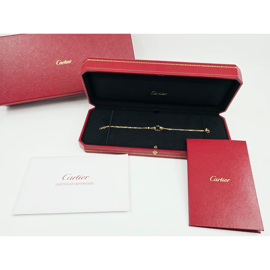 18K Yellow Gold Cartier LOVE bracelet on chain 2 diamonds with Box & Paper