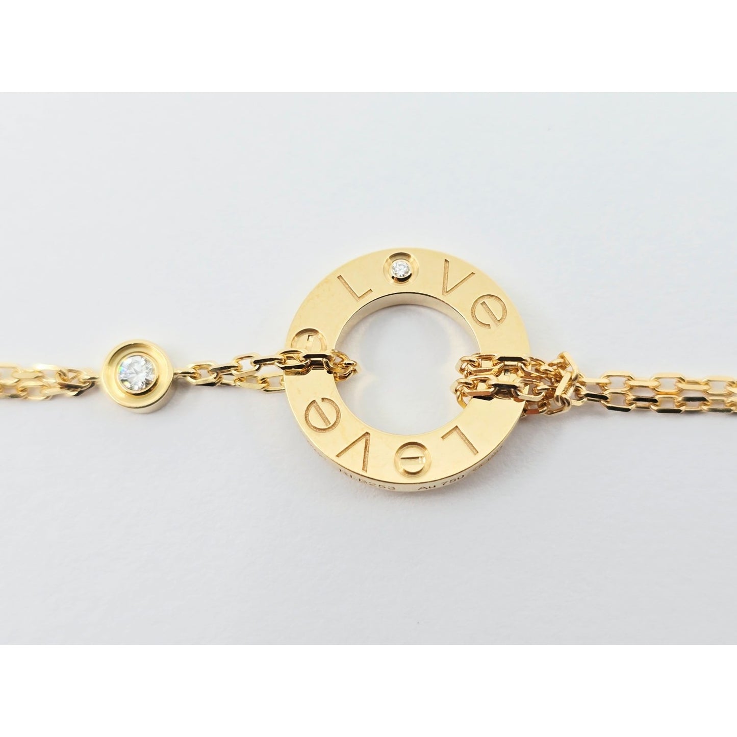 18K Yellow Gold Cartier LOVE bracelet on chain 2 diamonds with Box & Paper